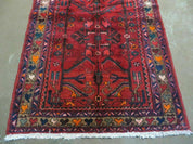 Antique Persian Hamadan Runner 3.4 x 9.7 -  Wool, Red and Navy Blue
