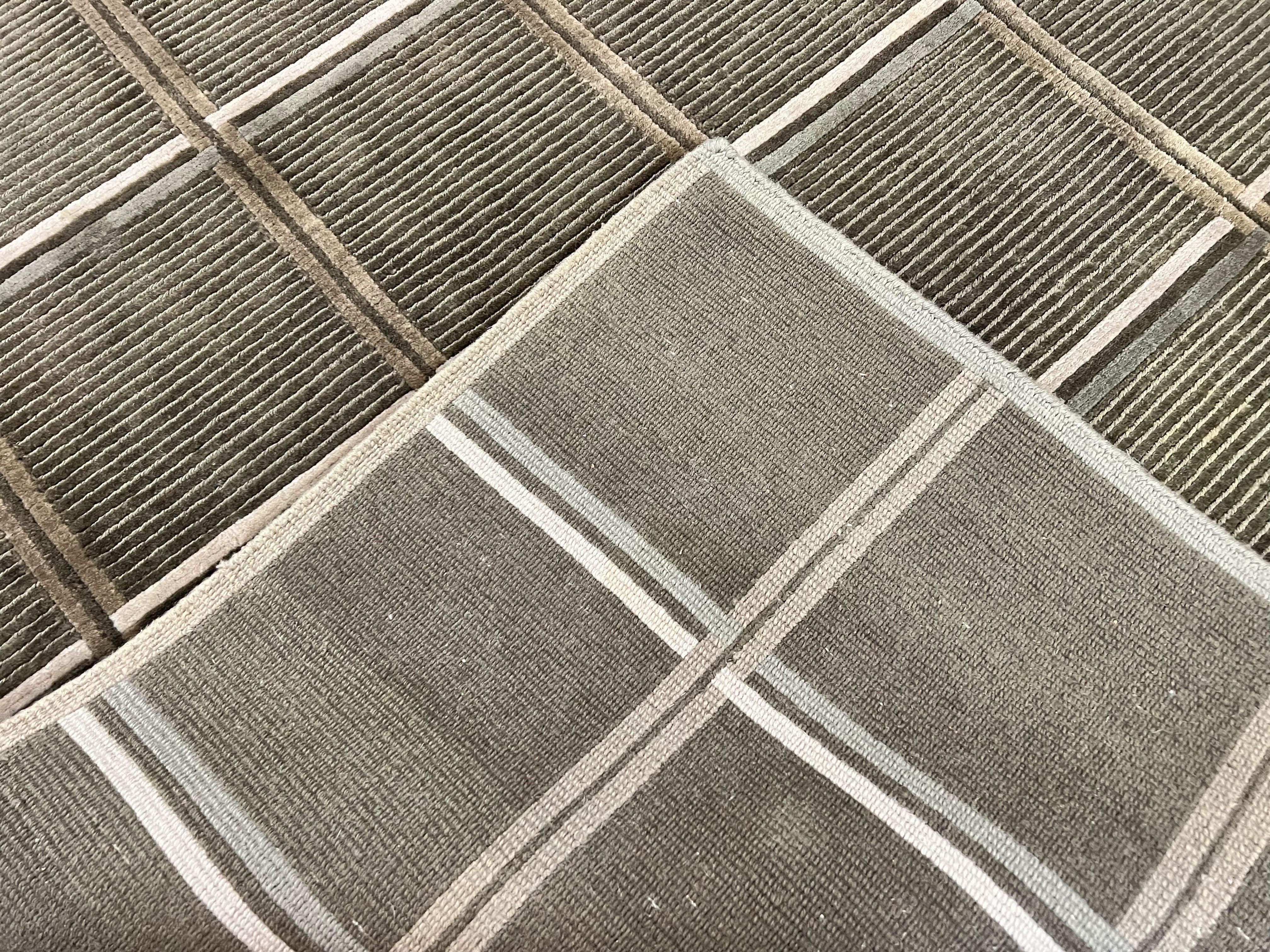 Tibetan Rug 4x6, Green Wool Handmade Area Rug 4 x 6, Panel Design, Modern Contemporary