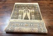 Silk Indian Kashmiri Rug 3x4, Very Fine 400 KPSI, Silk Prayer Rug, Handmade