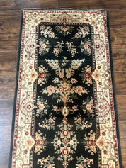 Long Pak Persian Runner Rug 2.7 x 21, Floral Allover, Dark Green and Beige, Handmade Wool Runner Rug, 21ft Runner for Hallway