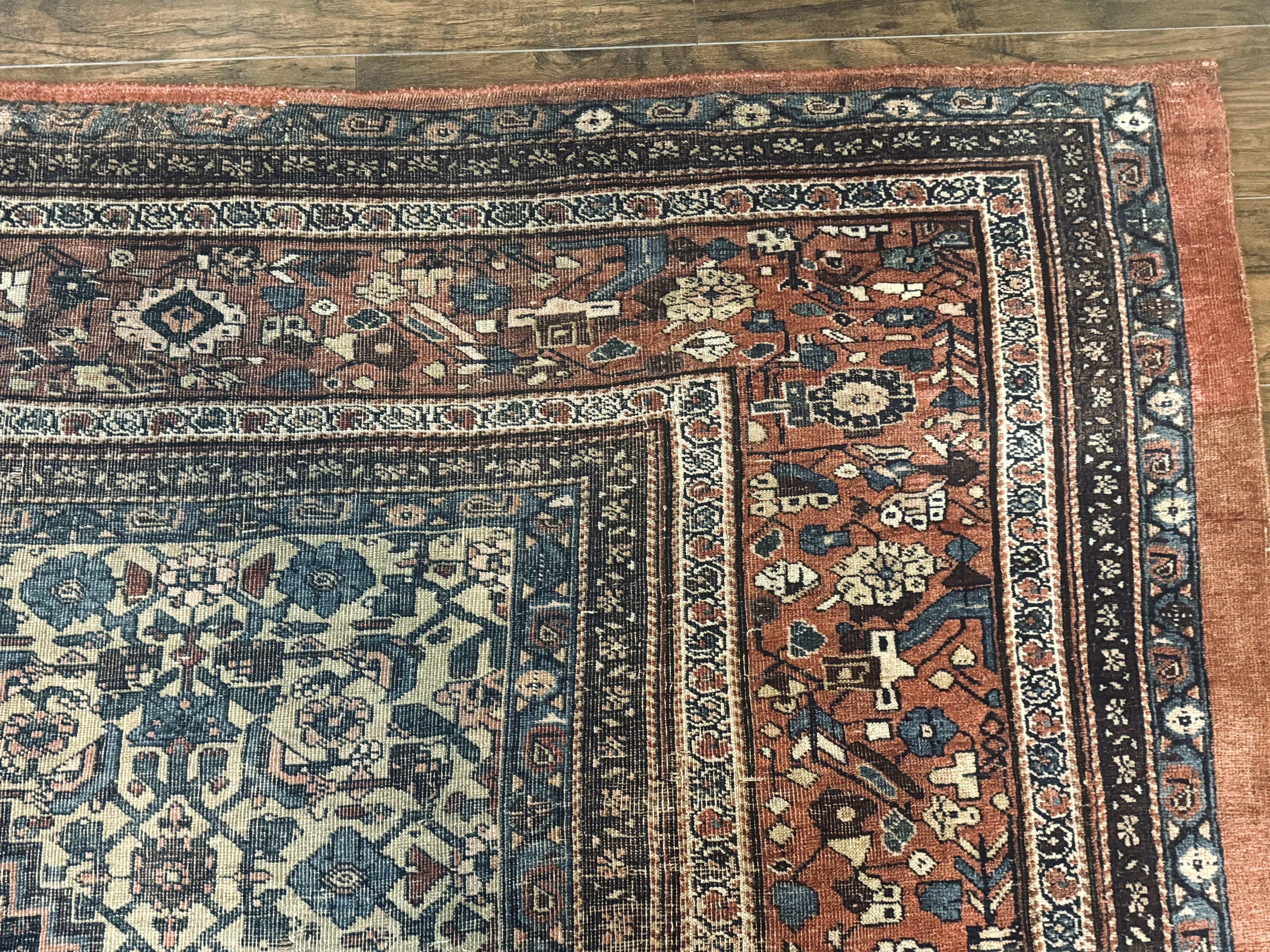Antique Persian Bidjar Rug 8x15 – Navy Blue, Herati Pattern, Early 20th Century