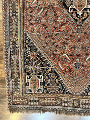 Antique Persian Shiraz Tribal Rug 6x8, Geometric Rug, Wool Handmade Hand Knotted Carpet, Red Blue