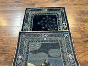 Antique Chinese Peking Rug 3x5, Dark Blue Chinese Wool Rug 3 x 5, Animal Pictorials Deer Birds, Handmade Asian Oriental Chinese Carpet