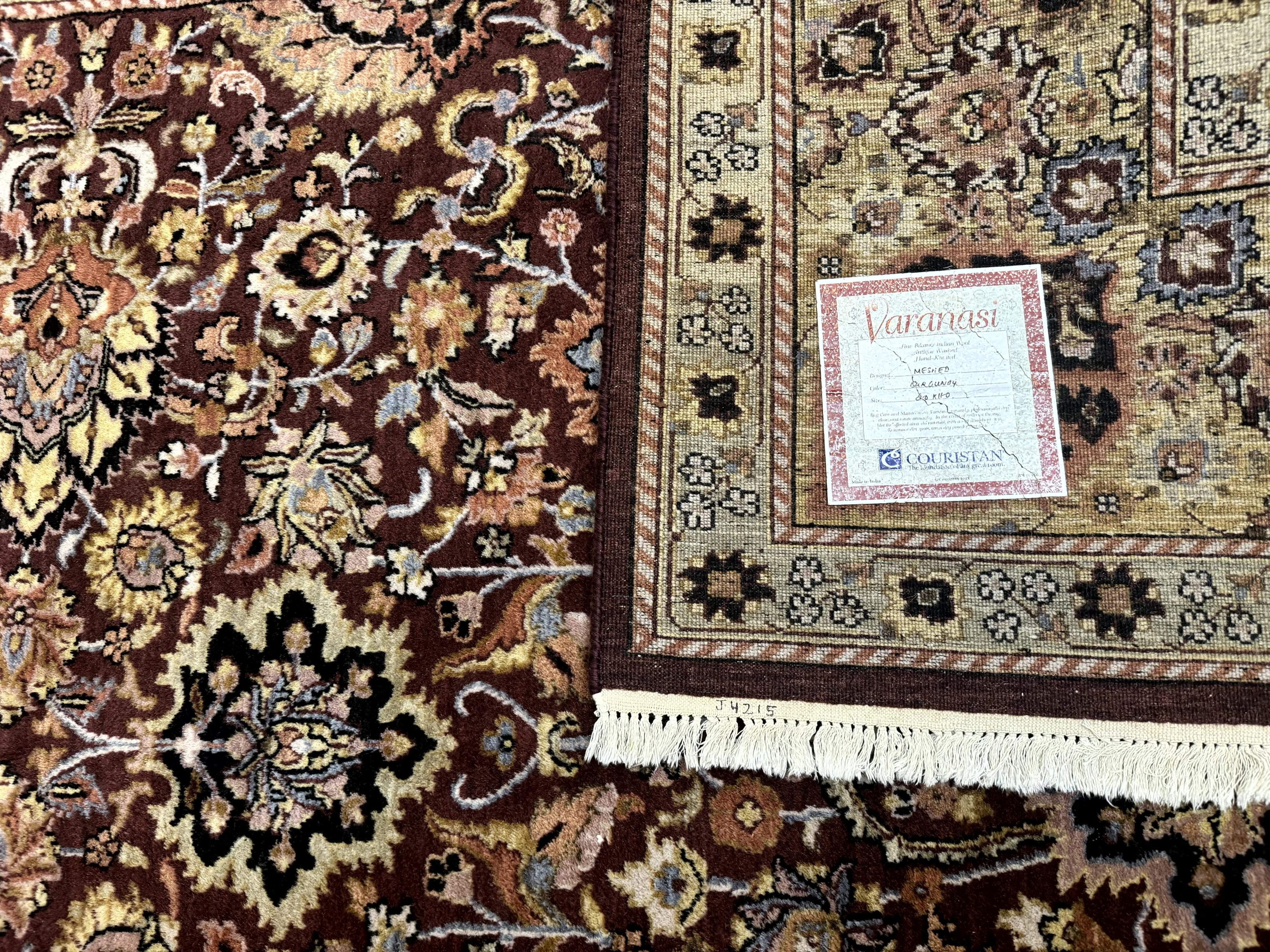 Indo Persian Rug 8x11, Eggplant & Tan, Allover Pattern, Wool Couristan Handmade Rug