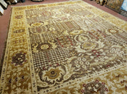 10' X 14' Handmade Pak Peshavar Chobi Agra Wool Carpet Coffee Brown Gold