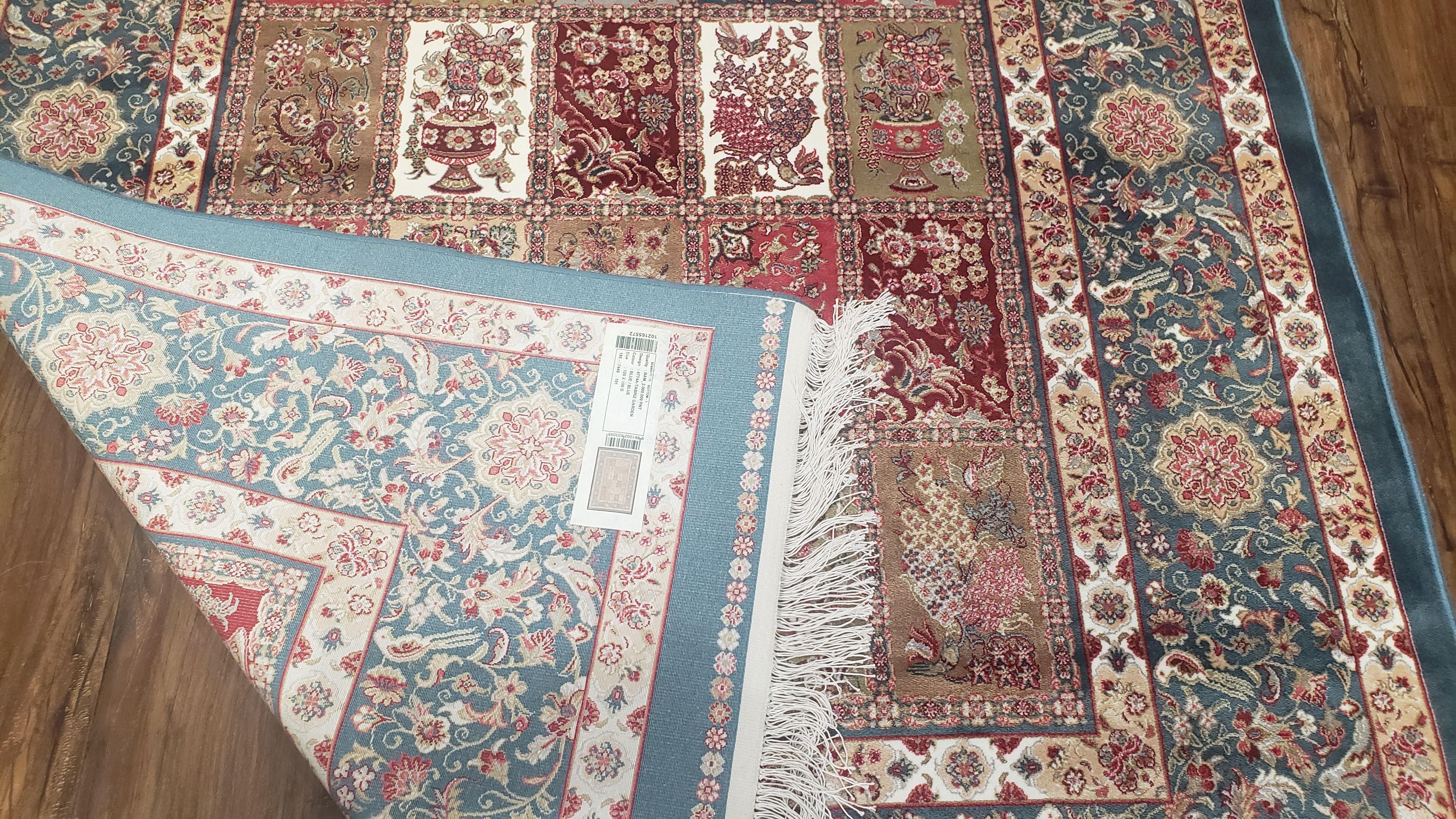 Silk Carpet 4x6 Blue, Panel Design, Four Seasons Pattern, Super Fine & Soft, Bamboo Silk, 4 x 6 Oriental Area Rug, High Quality, New Rug