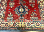 Square Turkish Rug 6x6, Azerbaijani Azeri Turkish Armenian Rug, Red Tan Blue, Geometric, Wool Carpet