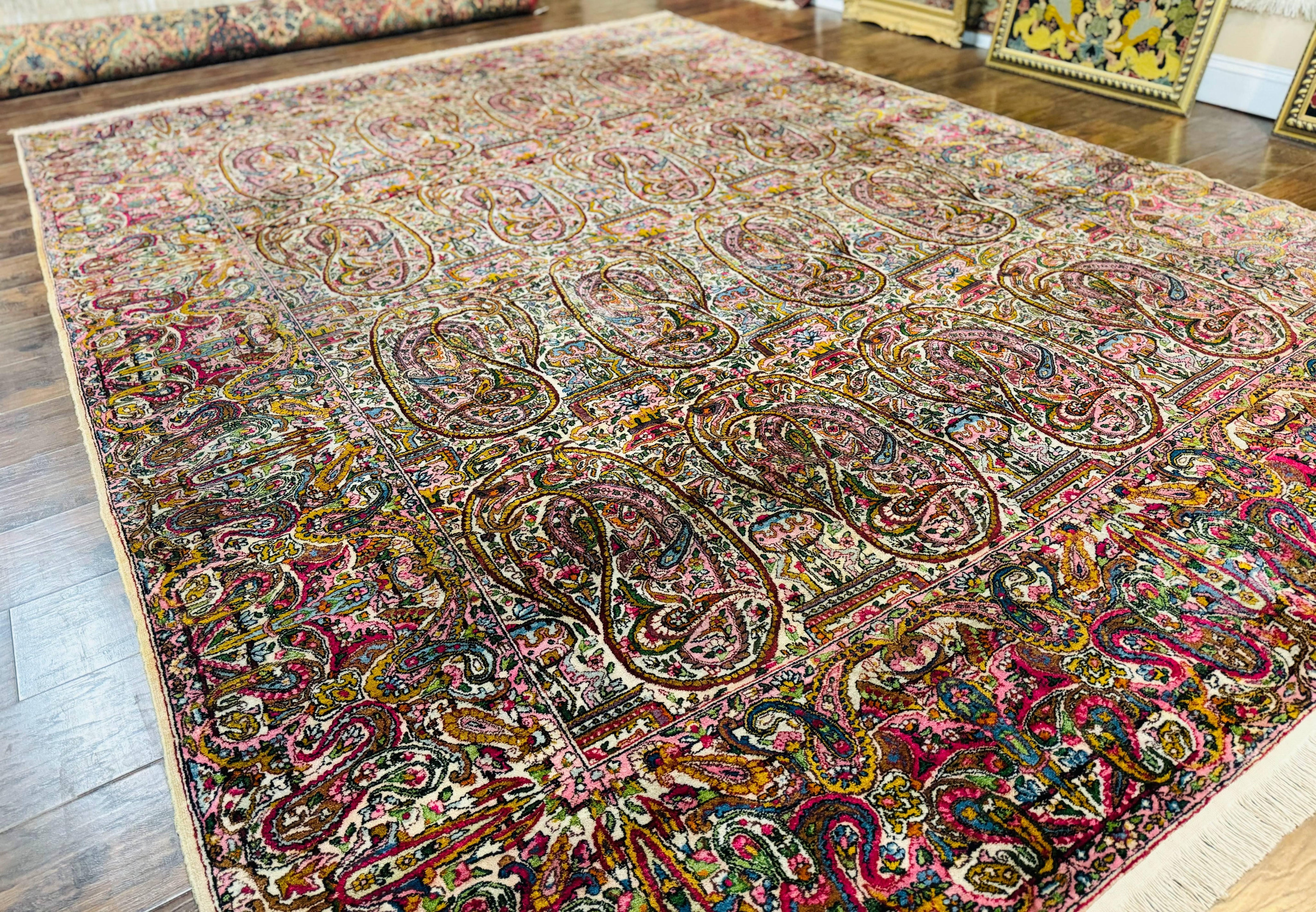 Rare Antique Persian Kerman Lavar Rug 9x12, Boteh Paisley Design