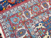 Rare Antique Persian Veramin Carpet, Mina-Khani Pattern, Blue, Red, Ivory, 7x11 ft, Hand-Knotted, Wool