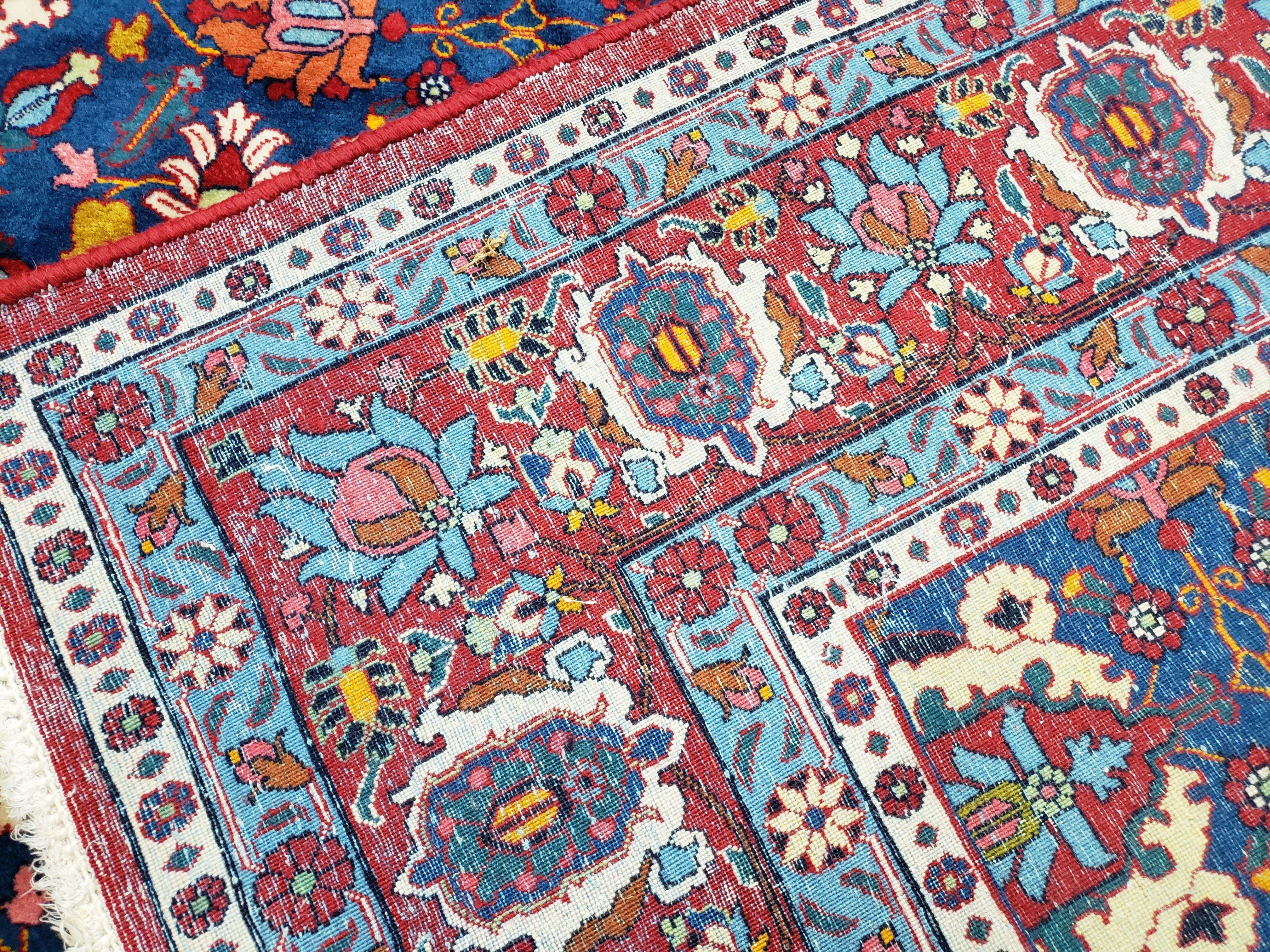 Rare Antique Persian Veramin Carpet, Mina-Khani Pattern, Blue, Red, Ivory, 7x11 ft, Hand-Knotted, Wool