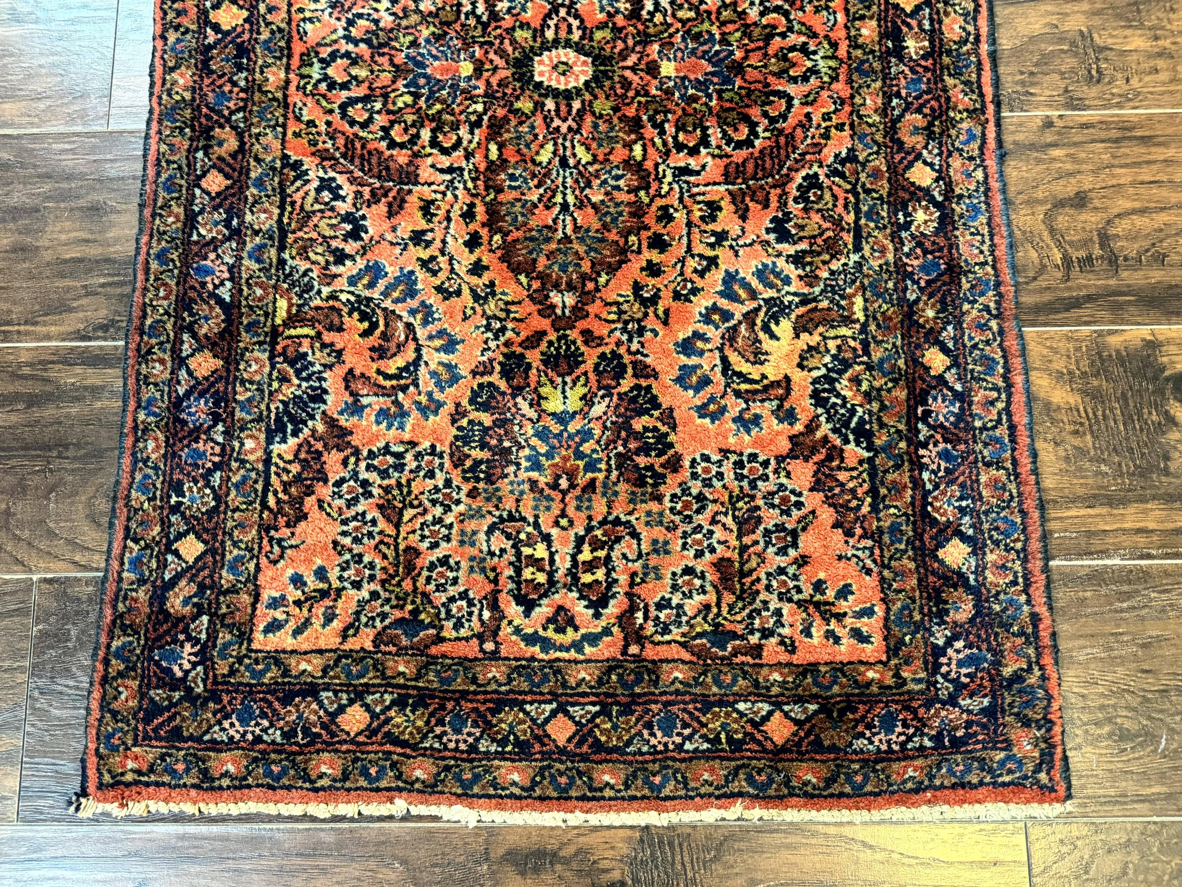 Antique Persian Lilihan Rug 2x4, Red, Floral, Wool, Handmade Lilian Persian Carpet