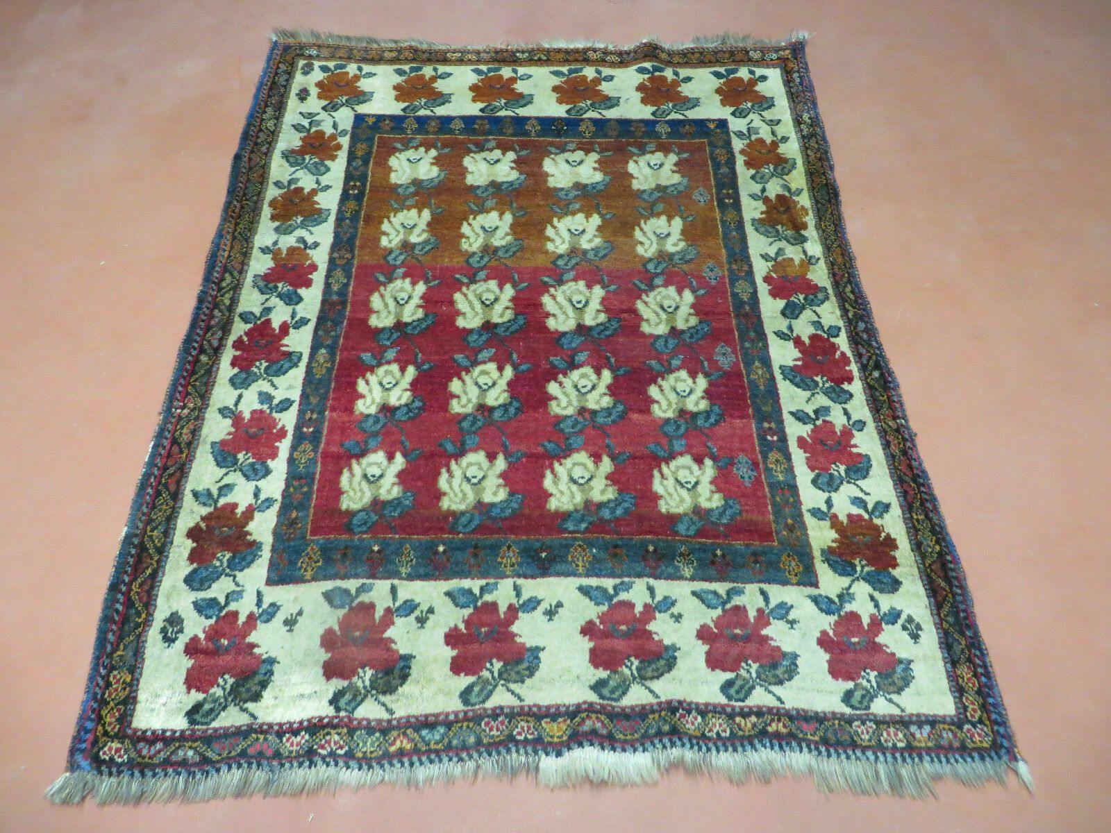 4' X 5' Semi Antique Handmade Fine Turkish Flowers Bouquet Wool Rug Nice