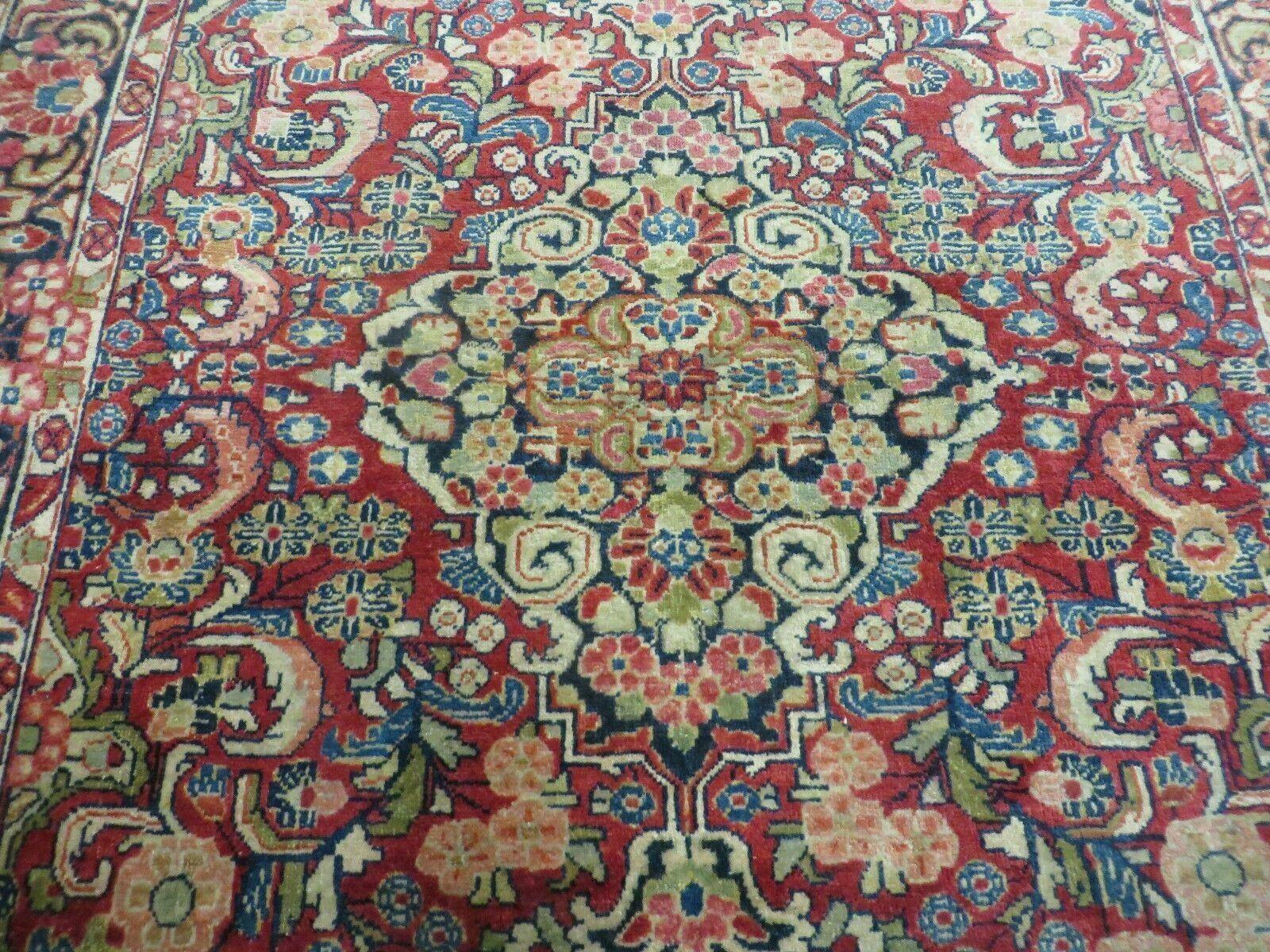 Persian Sarouk Rug 4.6 x 5, Red, Semi Antique, Floral