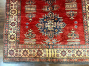 Square Turkish Rug 6x6, Azerbaijani Azeri Turkish Armenian Rug, Red Tan Blue, Geometric, Wool Carpet