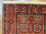 Antique Persian Turkoman Rug 3x6, Wool Tribal Handmade Carpet, Red and Black