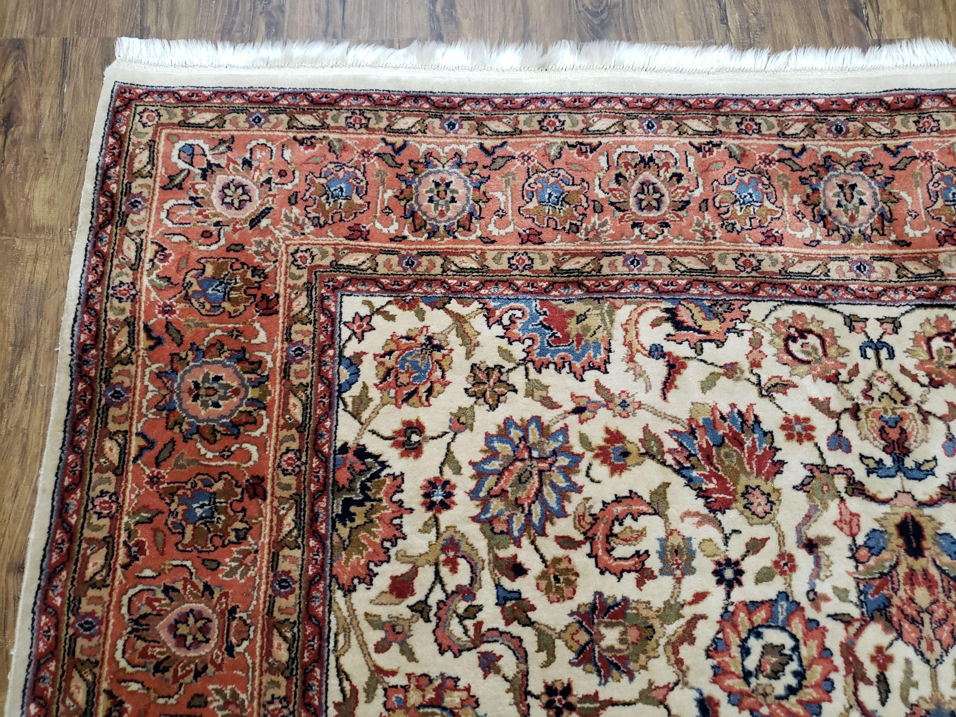 6x9 Top Quality Handmade Wool Area Rug Floral Allover Carpet Veg Dyes Beige