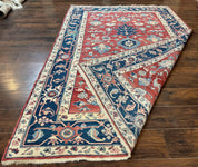 Turkish Flatweave Rug 6x9, Heriz Design, Red and Blue