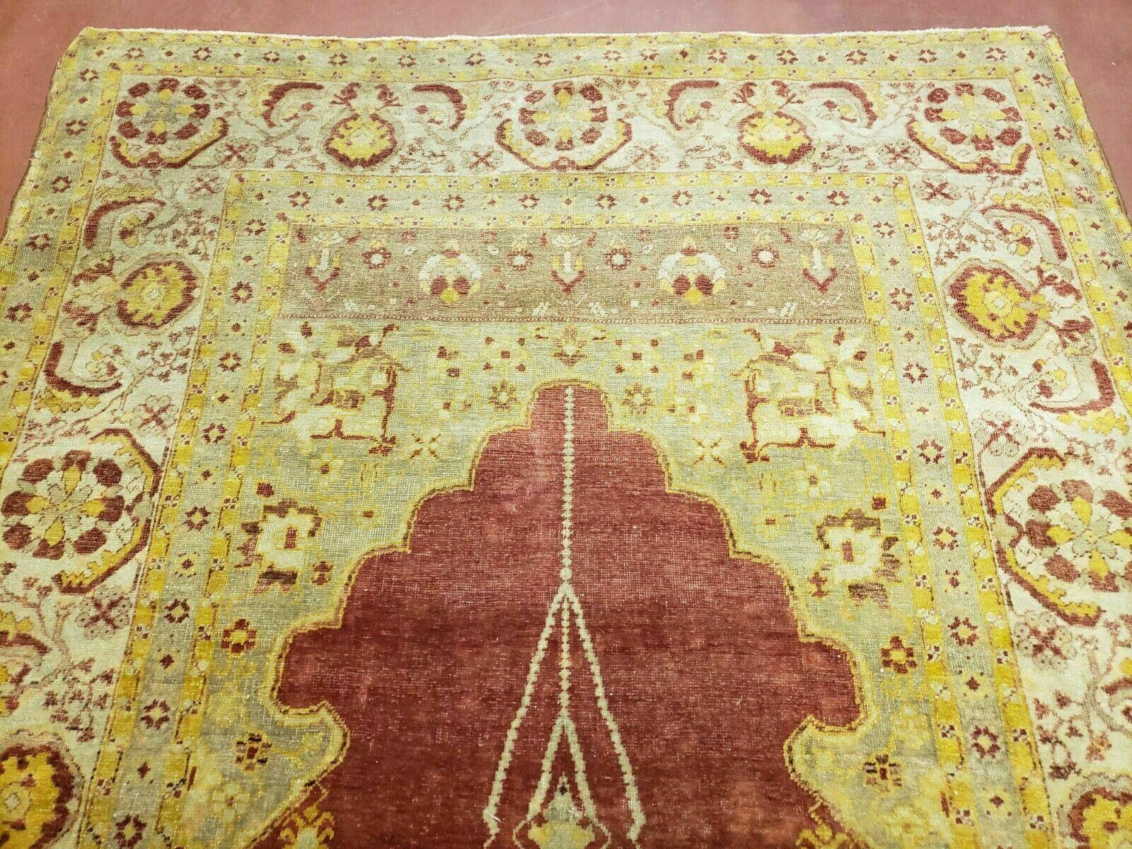 4' 5" X 7' Antique HandmadeTurkish Prayer Melas Oushak Wool Rug Mehrab Nice
