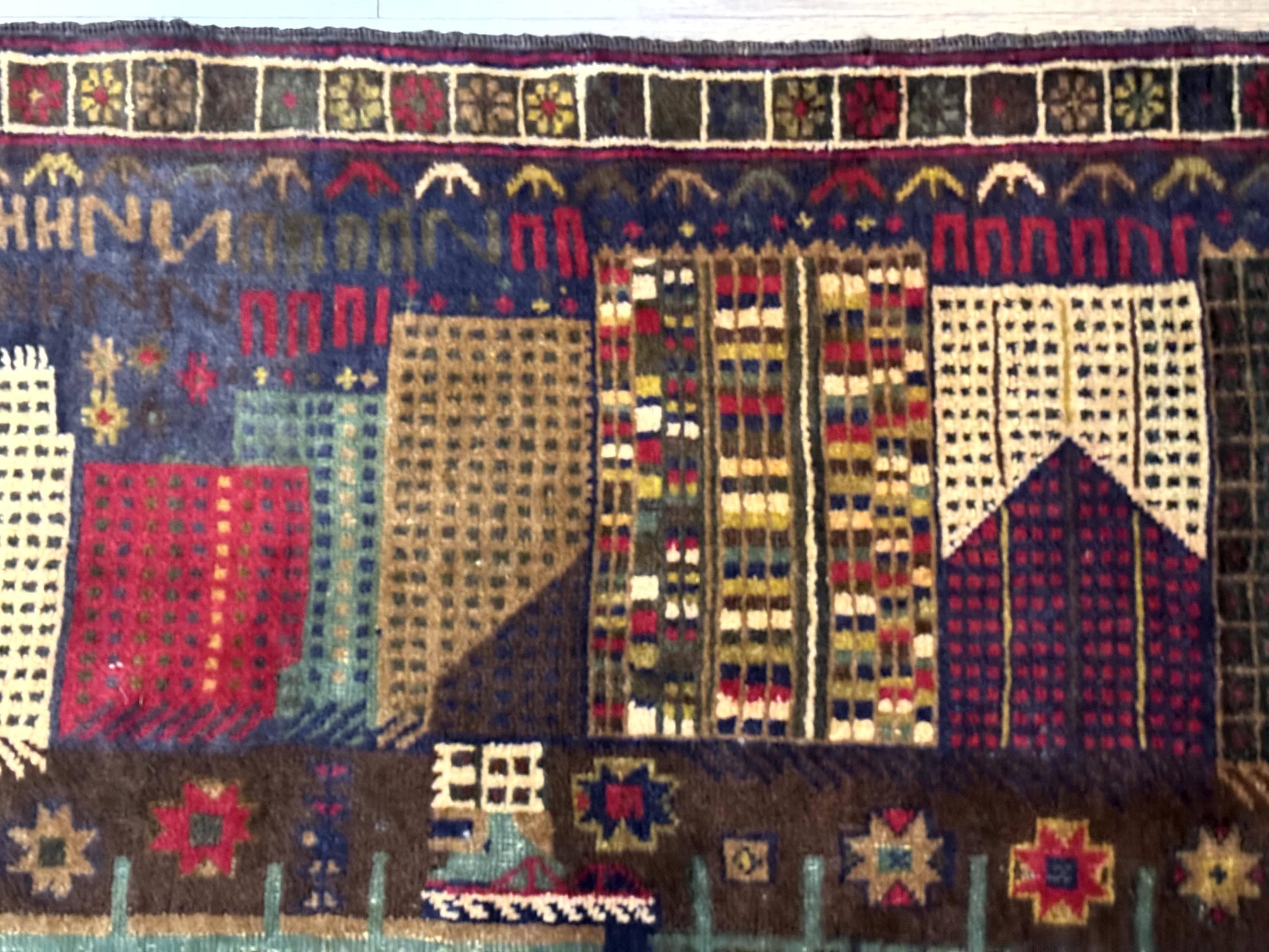 Balouch Rug 3x5, Afghan Carpet, City Pictorial