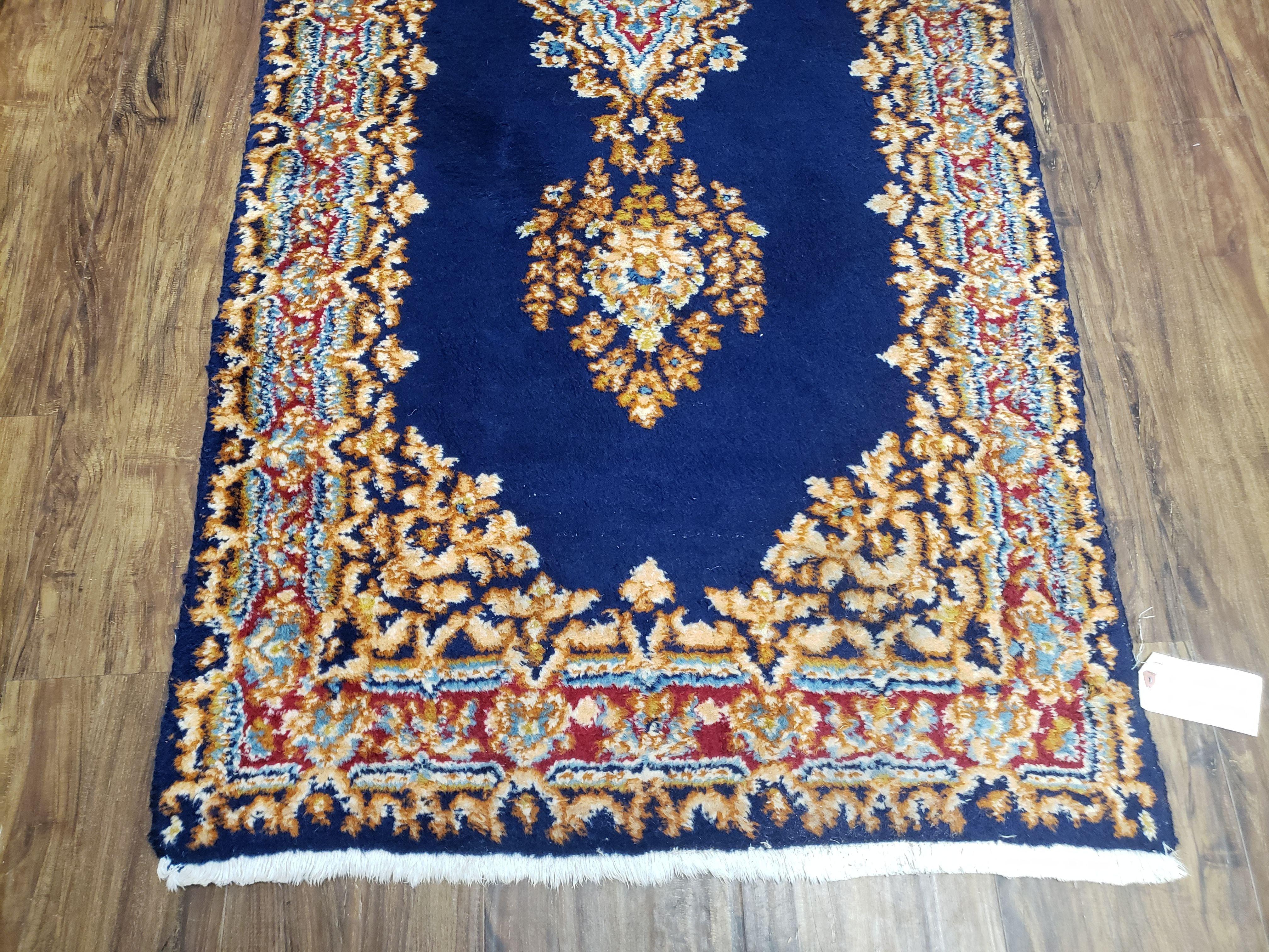 Semi Anique Dark Blue Persian Kerman Runner, 2'7" x 13'5"
