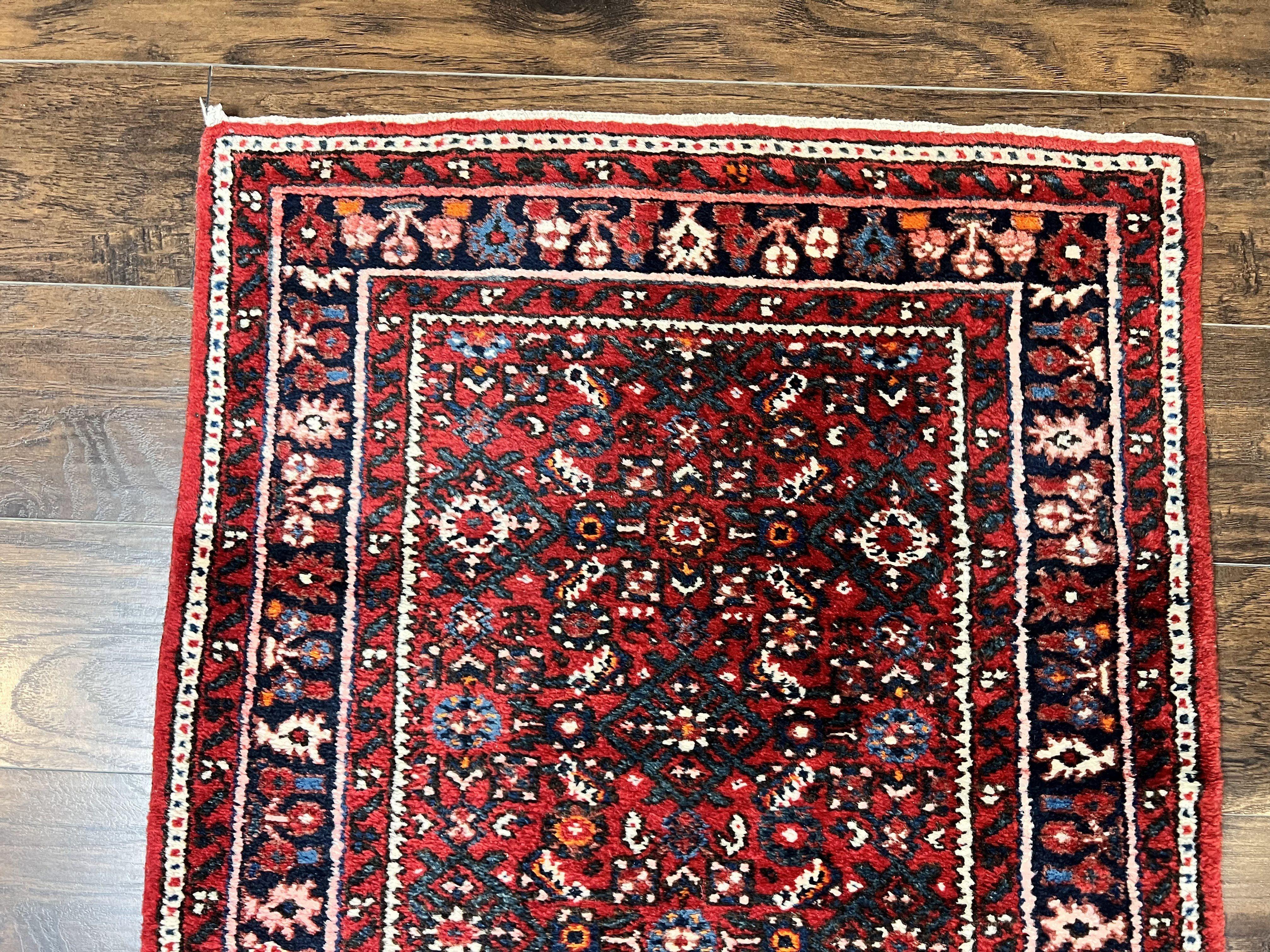 Long Persian Runner Rug 2.9 x 17, Red Handmade Wool Rug for Hallway, Antique Persian Carpet, 17ft Runner, Persian Hamadan Dargazine Rug