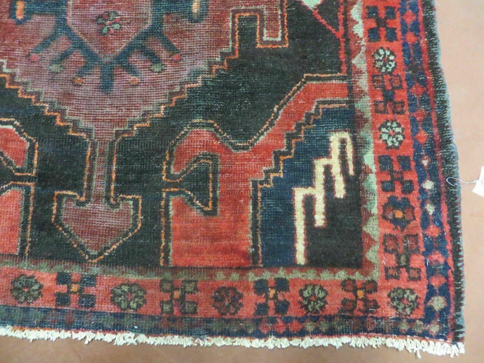 4' X 8' Antique Handmade India Geometric Oriental Tribal Wool Rug Red # 603