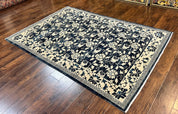 Sino Persian Rug 6x9, Hand Knotted Wool Carpet, Floral Allover, Blue Cream-Tan