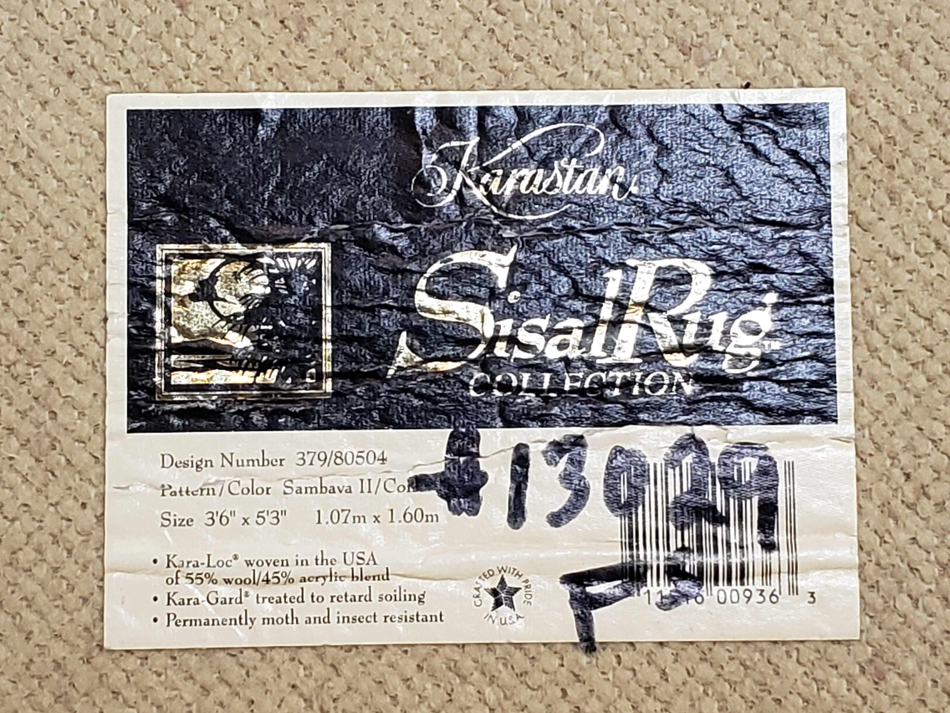 3x5 Karastan Sisal Rug Collection, Design 379/80504, Sambava II, 3'6 x 5'3, Beige Karastan Rug with Label, Authentic Karastan, Entryway Rug