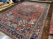 Antique Persian Heriz Rug – 11x16 Palace Size, Geometric Medallion, 1920s