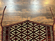 Antique Turkoman Camel Trapping, Turkoman Asmalyk, Red Black Ivory, Handmade, Hand Knotted Tribal Collectible Rug, Rare