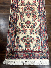 Persian Sarouk Runner Rug 2.4 x 21, Handmade Wool Floral Runner Rug for Hallway, 21ft Runner, Ivory