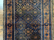 Small Antique Persian Rug 2.7 x 4.7, Handmade Wool Rug, Navy Blue, Balouch Rug, Tribal Rug