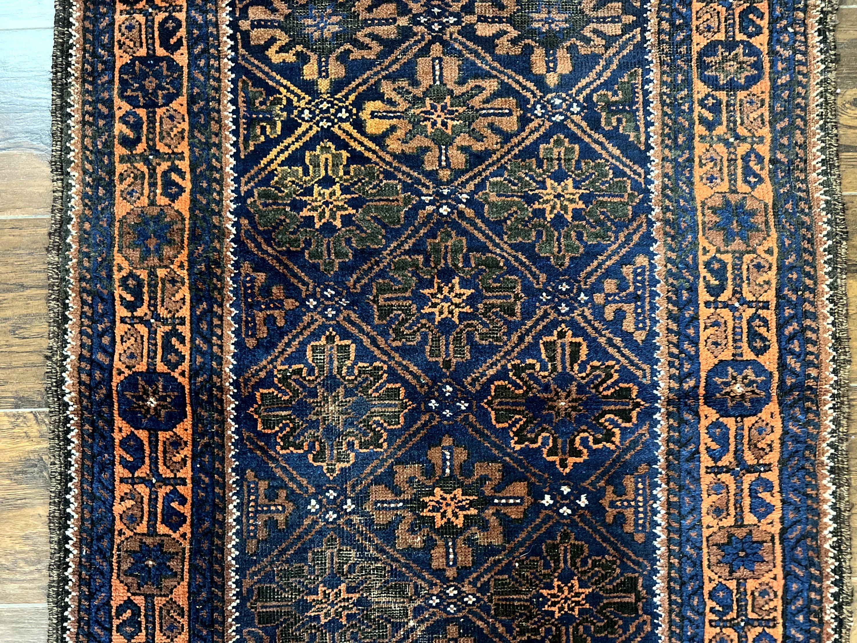 Small Antique Persian Rug 2.7 x 4.7, Handmade Wool Rug, Navy Blue, Balouch Rug, Tribal Rug