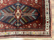 Antique Persian Tribal Rug 5 x 7.8, Triple Medallions, Red, Persian Afshar Rug