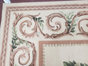 Elegant Aubusson Rug 10 x 14, Cream and Ivory Simple Aubusson Floral Carpet, Hand-Woven, European, New Aubusson Rug, Wool Area Rug, Violins