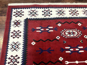 Belgium Power Loomed Rug 8x11, Navajo Native American Design, Dark Red and Ivory, Tribal Rug, Bohemian Carpet
