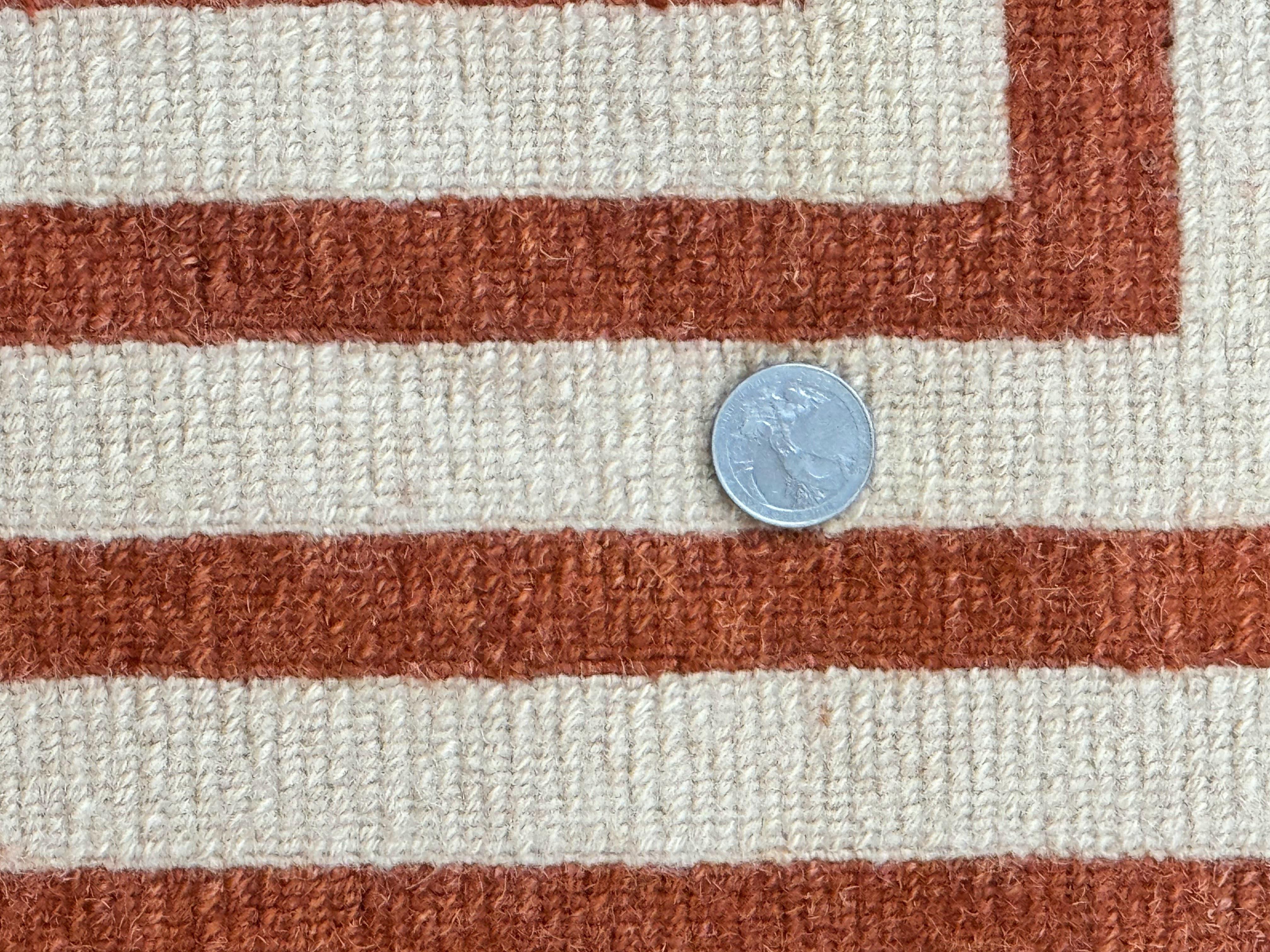 Modern Tibetan Rug 11 x 14.6, Wool and Silk, Simple Design, Handmade Large Area Rug, Cream