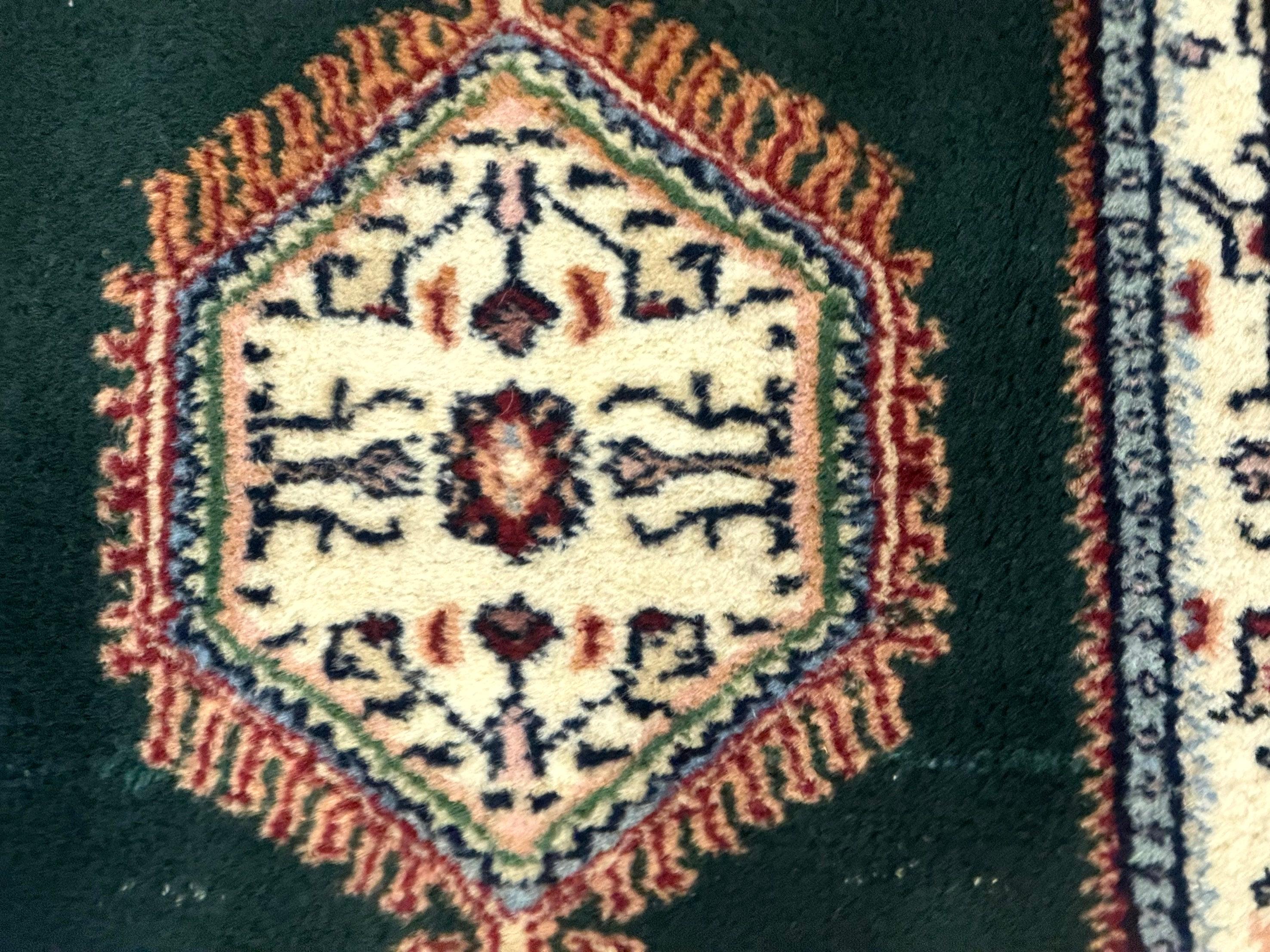 Small Indo Persian Dark Green Rug 2x3, Geometric Semi Open Field