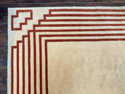 Modern Tibetan Rug 11 x 14.6, Wool and Silk, Simple Design, Handmade Large Area Rug, Cream