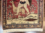 Antique Persian Kirman Rug 2 x 2.5, Small Hand Knotted Wool Carpet, Lavar Rug, Shepherd with Ram Pictorial Rug #1