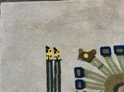 South American Rug 6x7, Unique Native American Design, Ivory, Ecuador Rug, Handmade Wool