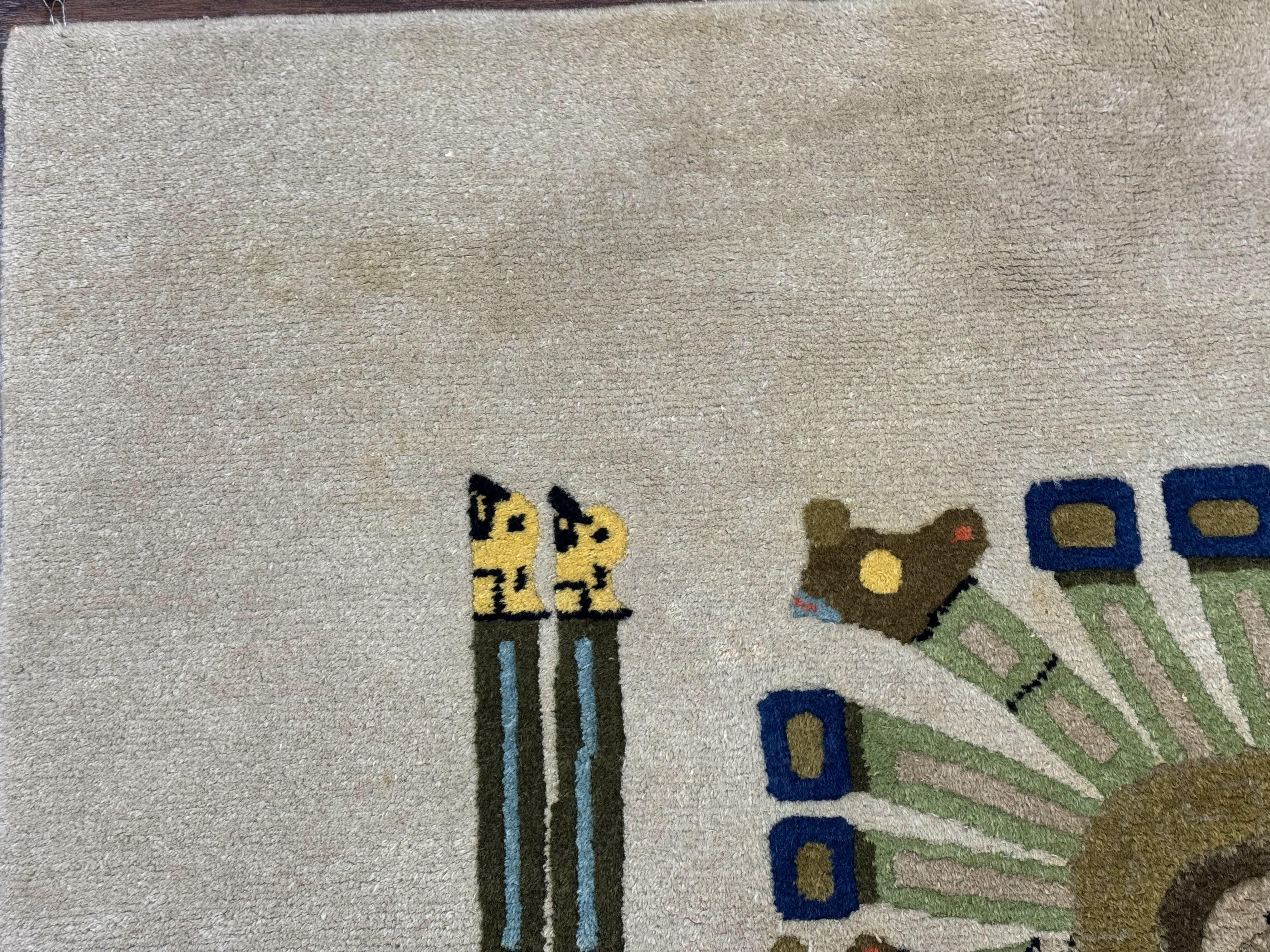 South American Rug 6x7, Unique Native American Design, Ivory, Ecuador Rug, Handmade Wool