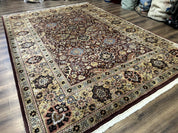 Indo Persian Rug 8x11, Eggplant & Tan, Allover Pattern, Wool Couristan Handmade Rug