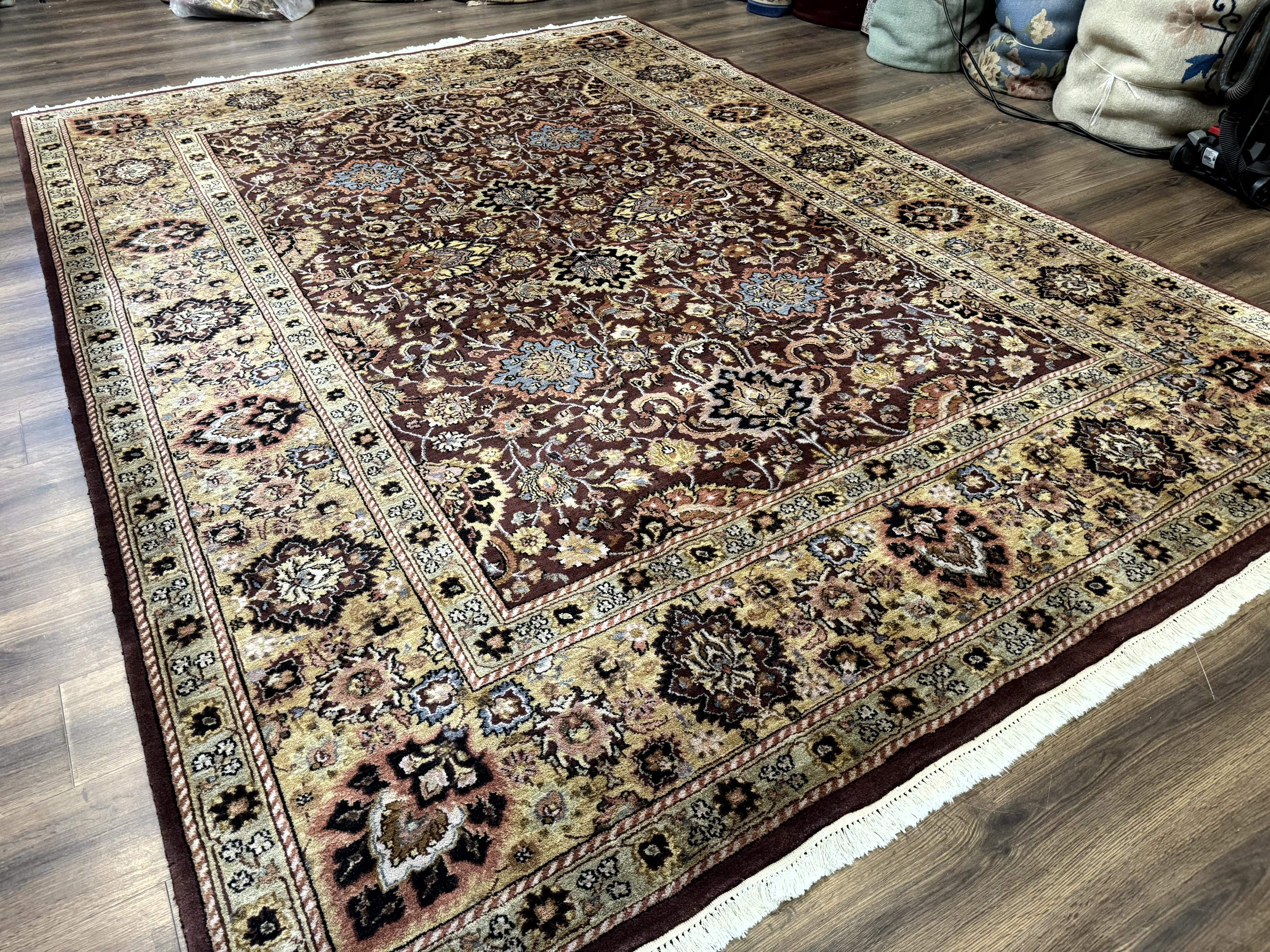 Indo Persian Rug 8x11, Eggplant & Tan, Allover Pattern, Wool Couristan Handmade Rug