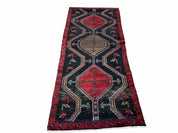 3 X 7 Handmade Wool Tribal Runner Rug Geometric Red Blue Boho Organic Dyes