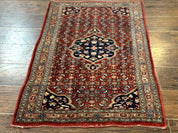 Persian Bidjar Rug 2.7 x 4, Red and Navy Blue, Small Persian Area Rug, Semi Antique
