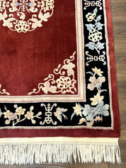Chinese Wool Rug 4x6, Maroon and Black, Butterflies, Chinese Oriental Carpet, 90 Line Rug