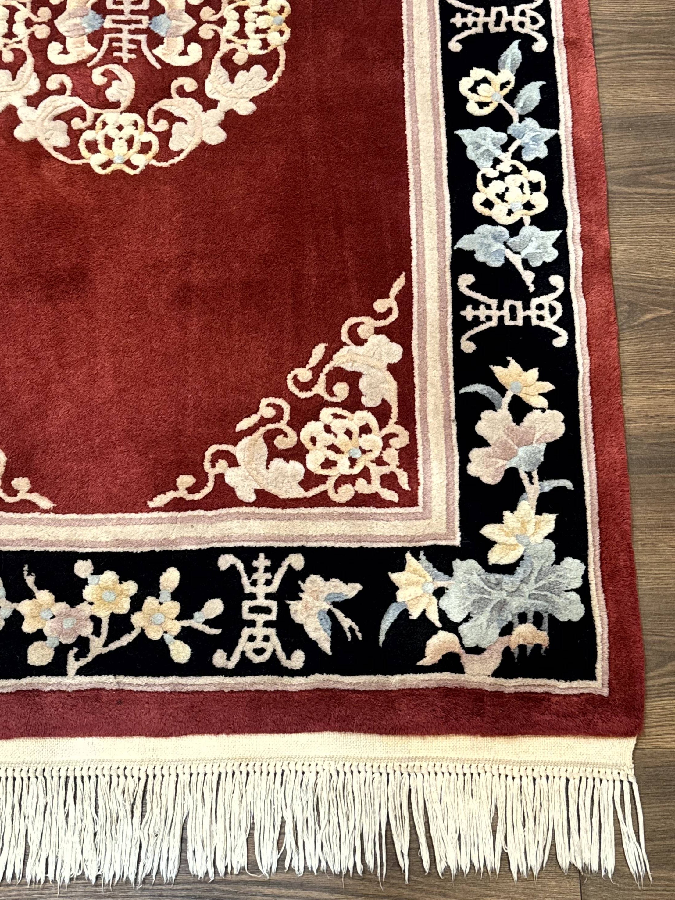 Chinese Wool Rug 4x6, Maroon and Black, Butterflies, Chinese Oriental Carpet, 90 Line Rug