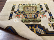 South American Rug 6x7, Unique Native American Design, Ivory, Ecuador Rug, Handmade Wool