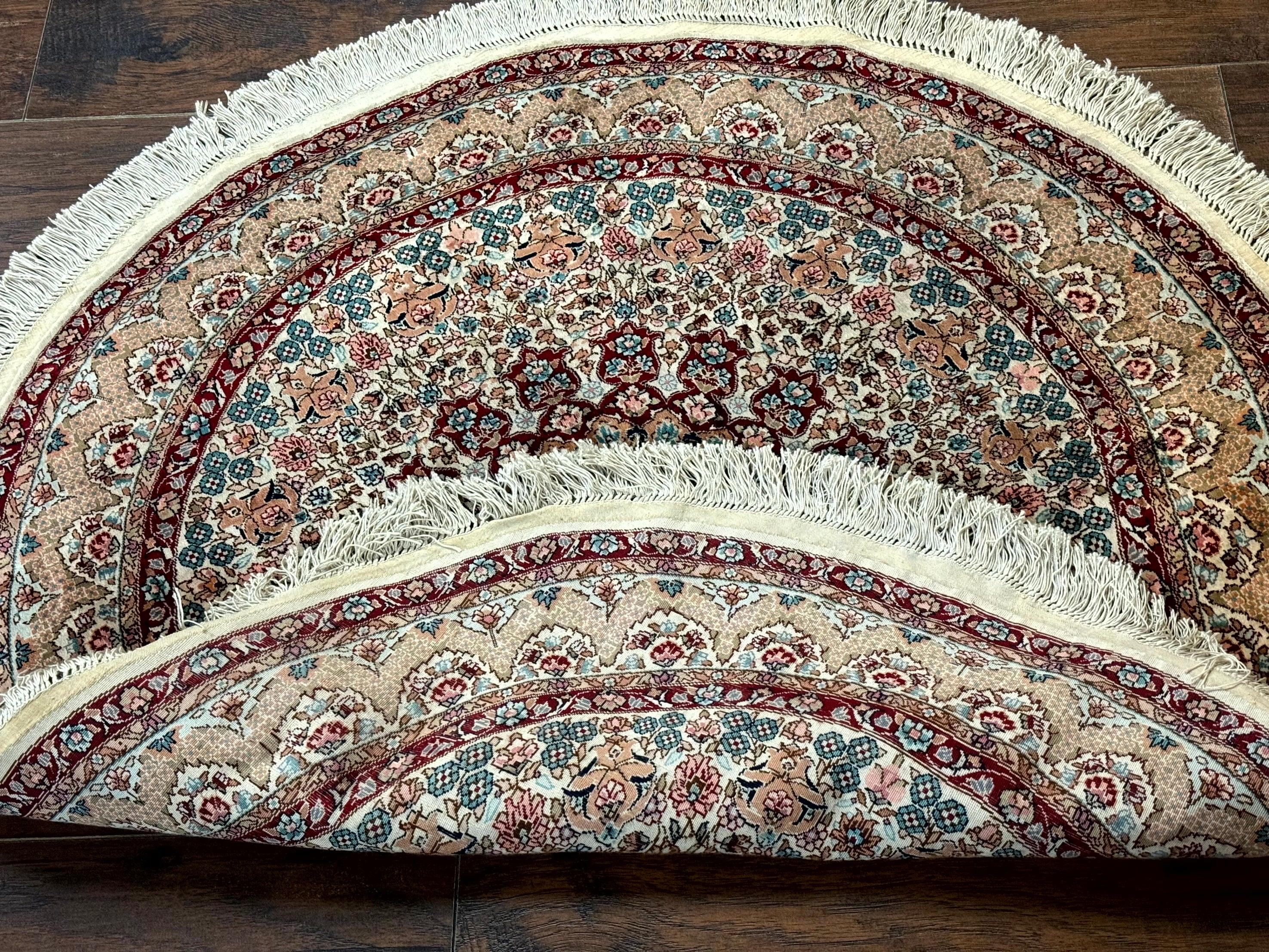 Round Silk Rug 3x3, Extremely Fine 580 KSPI, Sino Persian Round Handmade Carpet, Silk on Silk